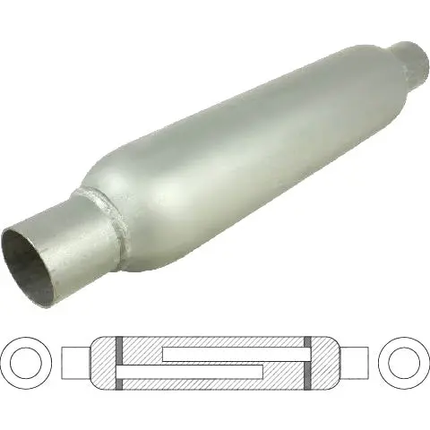 3 1/2" Round, 15" Long, 1 3/4", C/C, Spiral Louvered With Spigots   Baffled, Mild 1
