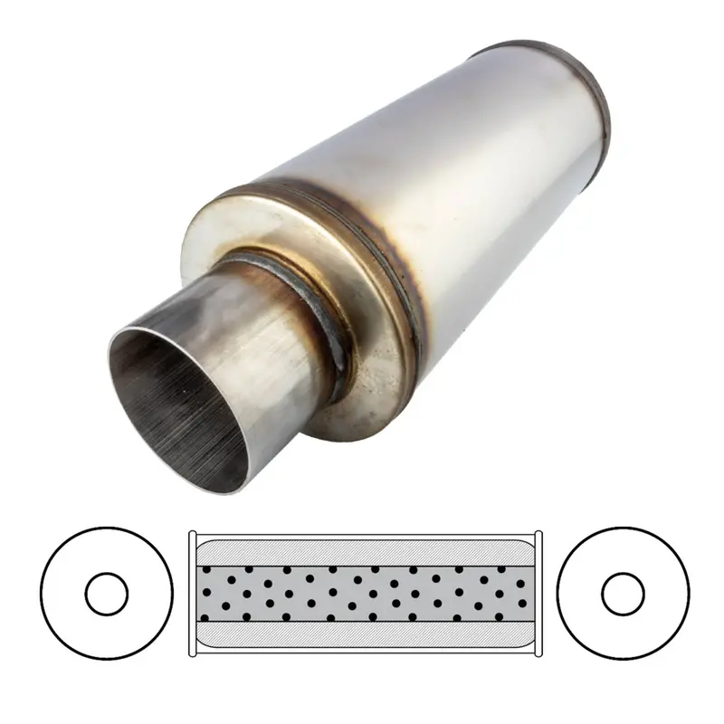 6" Round, 14" Long, 3 1/2", C/C, Mega Power, 409 Stainless 2
