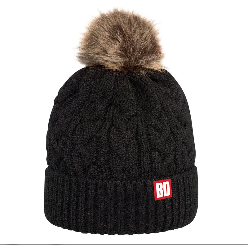 Beanie Black W/Cuff And Pom-Pom - One Size 1