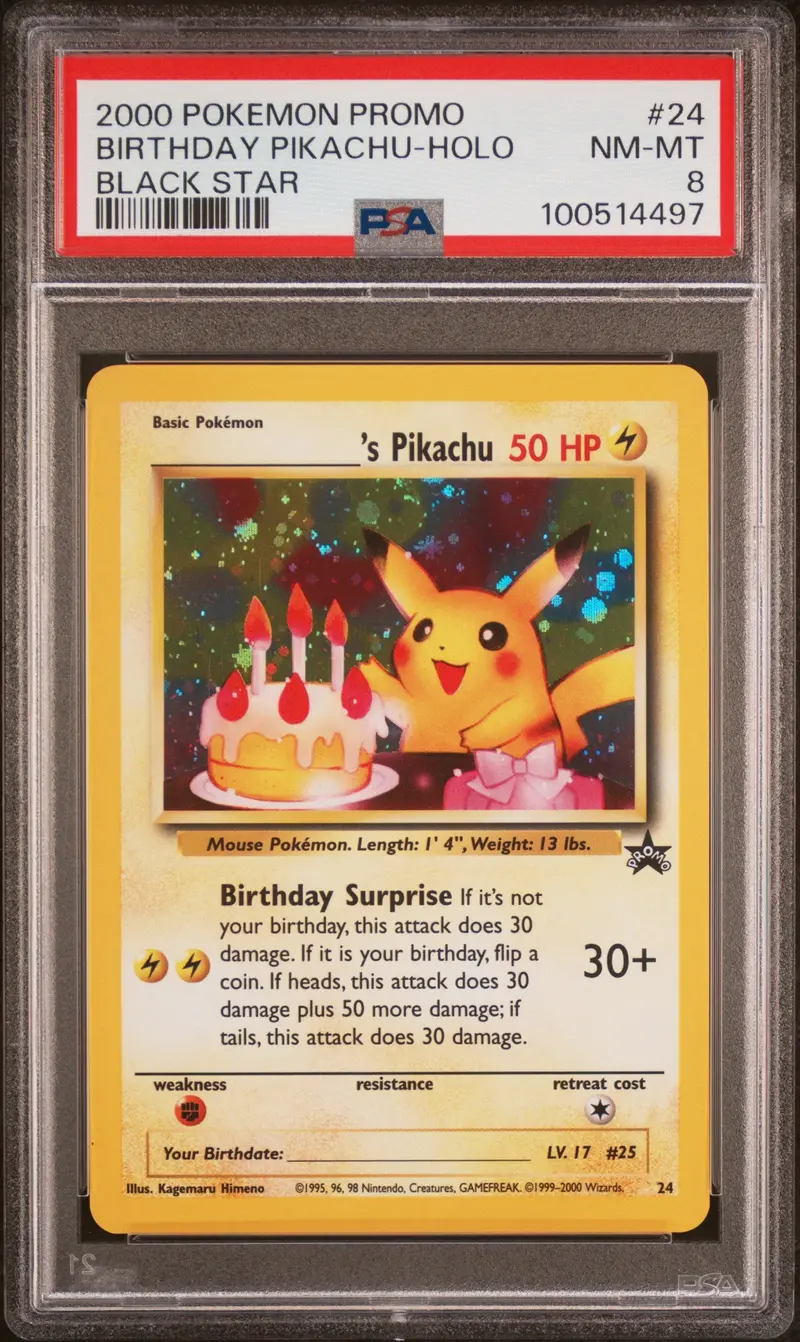 Birthday Pikachu-Holo Black Star 2000 Pokemon Promo Black Star Psa Nm-Mt 8 1