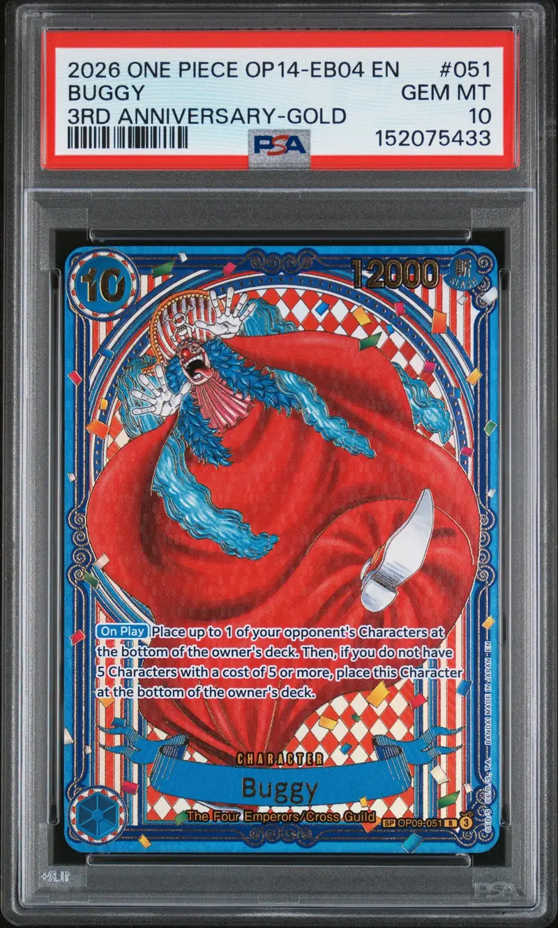 Buggy 3Rd Anniversary-Gold 2026 One Piece Op14-Eb04-The Azure Sea's Seven Psa Gem Mt 10 1