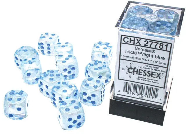 Chessex: Borealis - Luminary - 16Mm D6 36Pc Dice Block (Icicle & Light Blue) 1