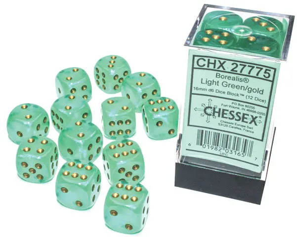 Chessex: Borealis - Luminary - 16Mm D6 36Pc Dice Block (Light Green & Gold) 1