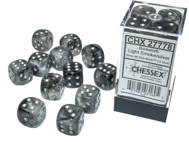 Chessex: Borealis - Luminary - 16Mm D6 36Pc Dice Block (Light Smoke & Silver) 1