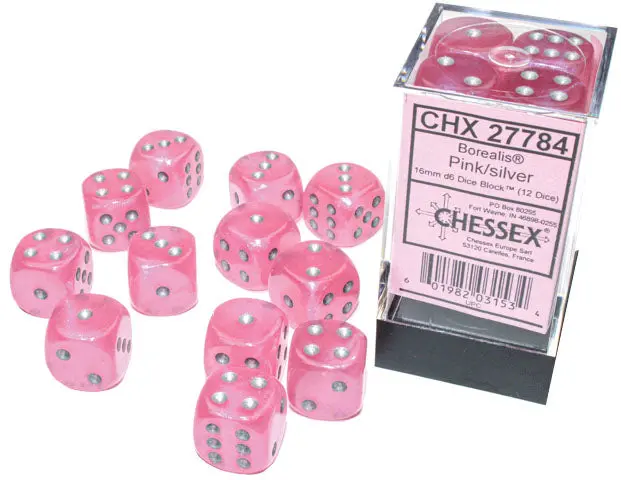 Chessex: Borealis - Luminary - 16Mm D6 36Pc Dice Block (Pink & Silver) 1