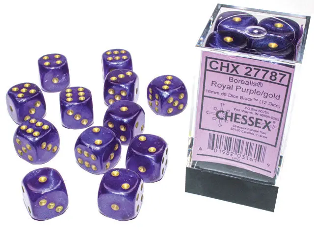 Chessex: Borealis - Luminary - 16Mm D6 36Pc Dice Block (Royal Purple & Gold) 1