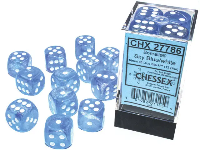 Chessex: Borealis - Luminary - 16Mm D6 36Pc Dice Block (Sky Blue & White) 1