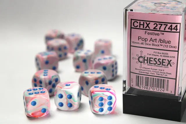 Chessex: Festive - 16Mm D6 36Pc Dice Block (Pop Art & Blue) 1