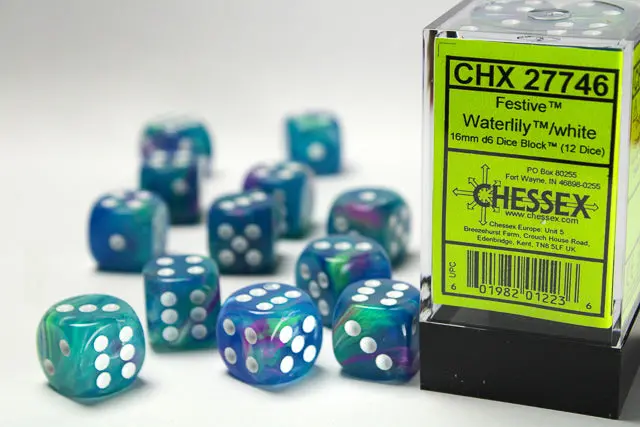 Chessex: Festive - 16Mm D6 36Pc Dice Block (Waterlily & White) 1