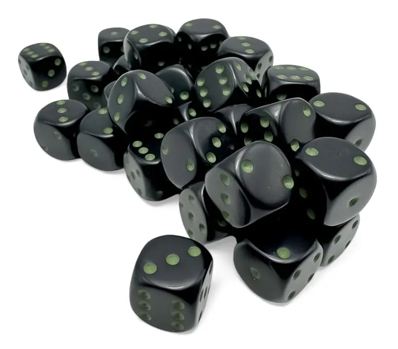 Chessex: Opaque - 12Mm D6 36Pc Dice Block (Black & Green) 1