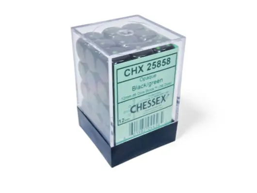 Chessex: Opaque - 12Mm D6 36Pc Dice Block (Black & Green) 2
