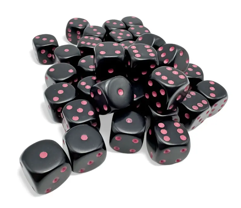 Chessex: Opaque - 12Mm D6 36Pc Dice Block (Black & Pink) 1