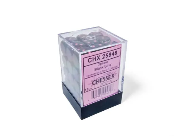 Chessex: Opaque - 12Mm D6 36Pc Dice Block (Black & Pink) 2