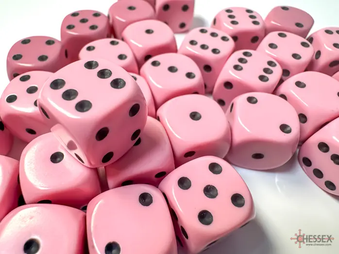 Chessex: Opaque - 12Mm D6 36Pc Dice Block (Pastel Pink & Black) 1