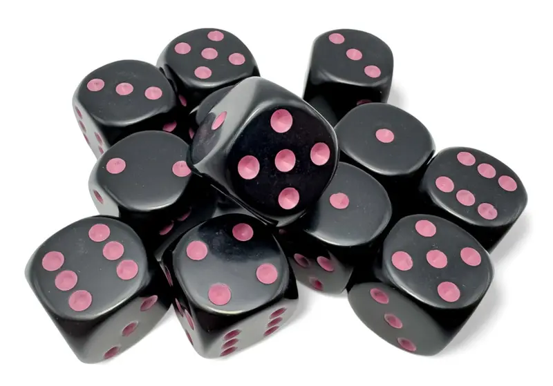 Chessex: Opaque - 16Mm D6 12Pc Dice Block (Black & Pink) 1