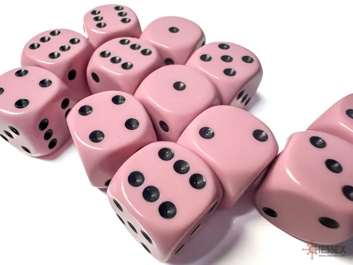 Chessex: Opaque - 16Mm D6 12Pc Dice Block (Pastel Pink & Black) 1