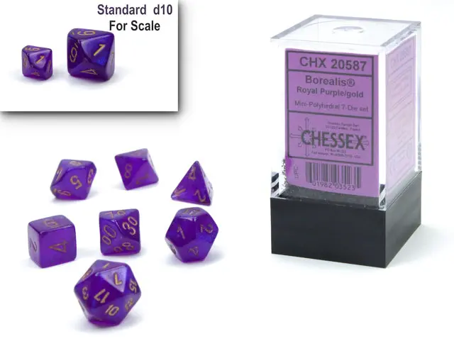 Chessex: Poly Dice Set - Borealis Mini 7Pc Luminary (Royal Purple & Gold) 1