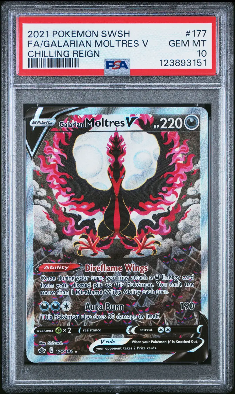 Fa/Galarian Moltres V Chilling Reign 2021 Pokemon Sword & Shield Chilling Reign Psa Gem Mt 10 1