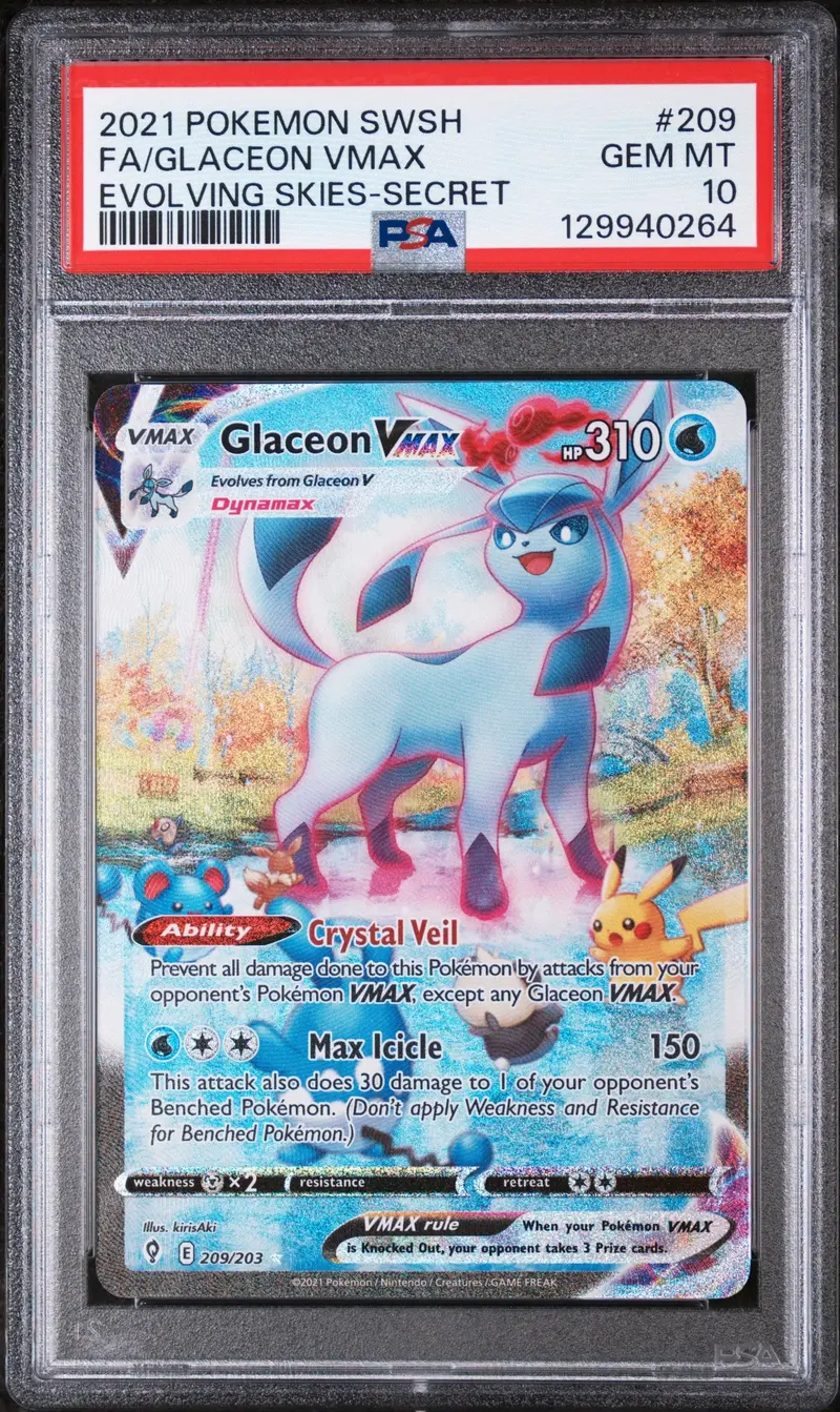 Fa/Glaceon Vmax Evolving Skies-Secret 2021 Pokemon Sword & Shield Evolving Skies Psa Gem Mt 10 1