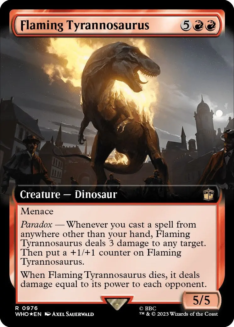 Flaming Tyrannosaurus (Extended Art) (Surge Foil) (976) (Who) 1