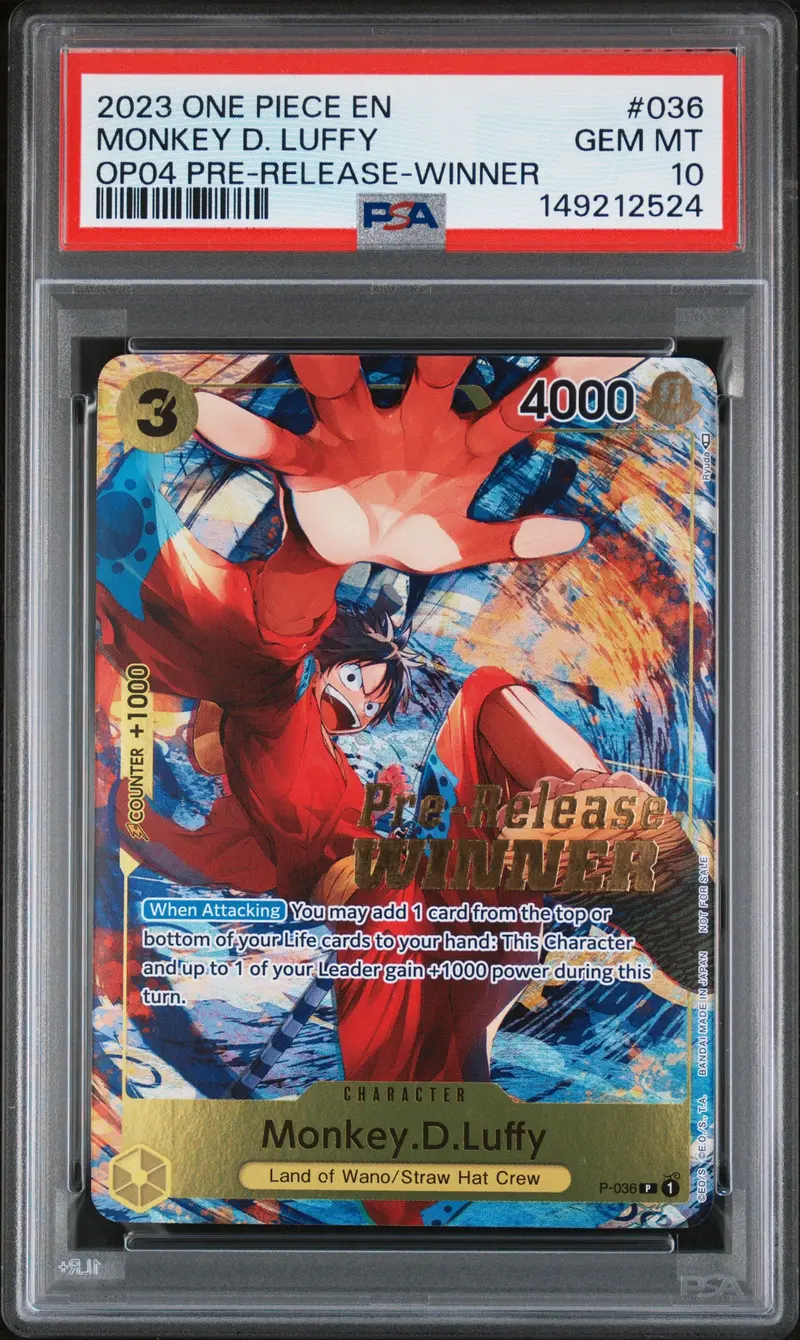 Monkey D. Luffy Op04 Pre-Release-Winner 2023 One Piece Promos Psa Gem Mt 10 1