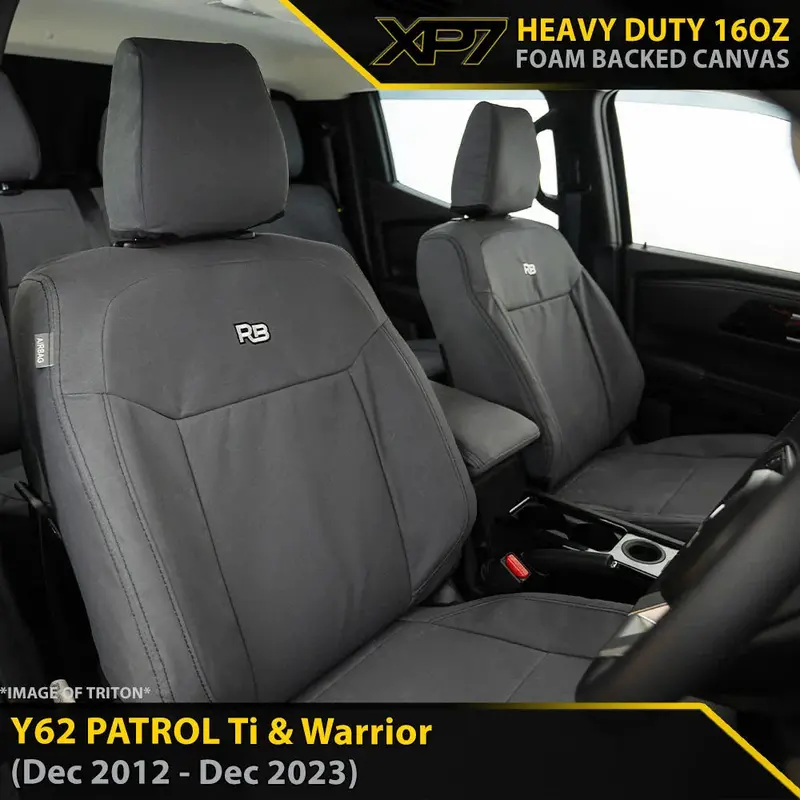 Nissan Y62 Patrol Ti & Warrior Xp7 Heavy Duty Canvas 2X Front Row Seat Covers 1