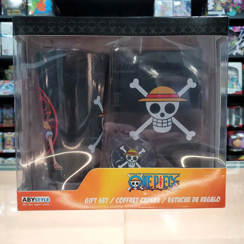 One Piece Gift Set - Glass Cup With Pin & Pocket Skull Notebook 1