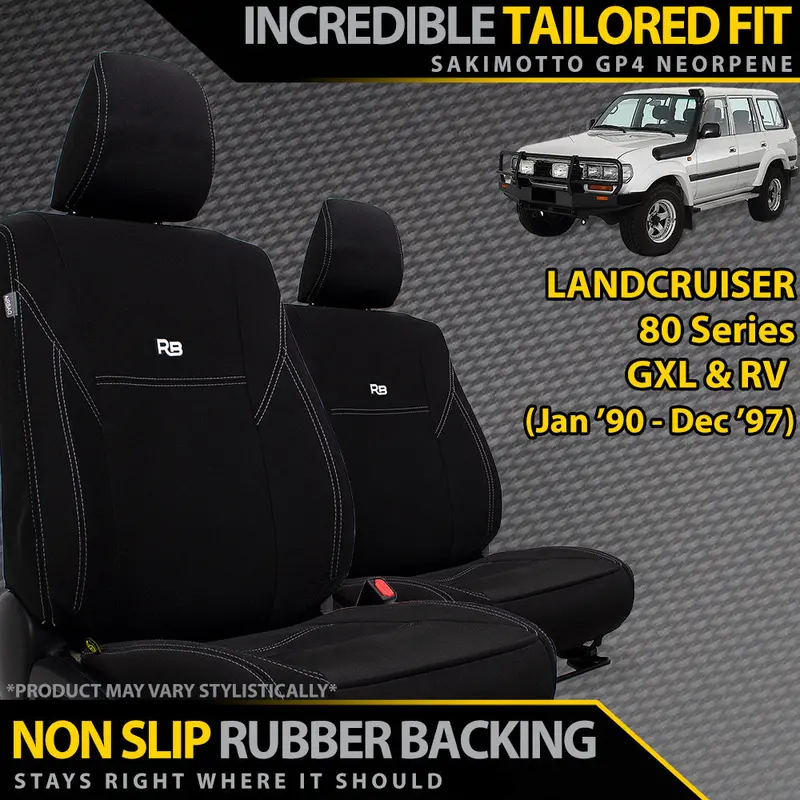 Razorback 4X4 Gp4 Standard Neoprene 2X Front Seat Covers Suitable For A Toyota Landcruiser 80 Series Gxl & Rv 1