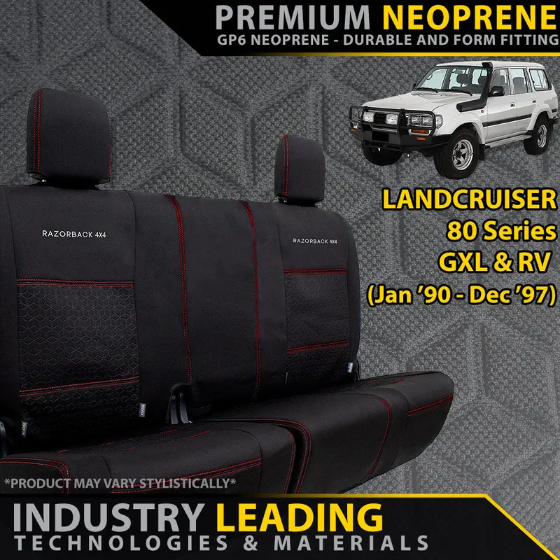 Razorback 4X4 Gp6 Premium Neoprene Rear Row (50/50 Split) Seat Covers Suitable For A Toyota Landcruiser 80 Series Gxl & Rv (Made To Order) 1