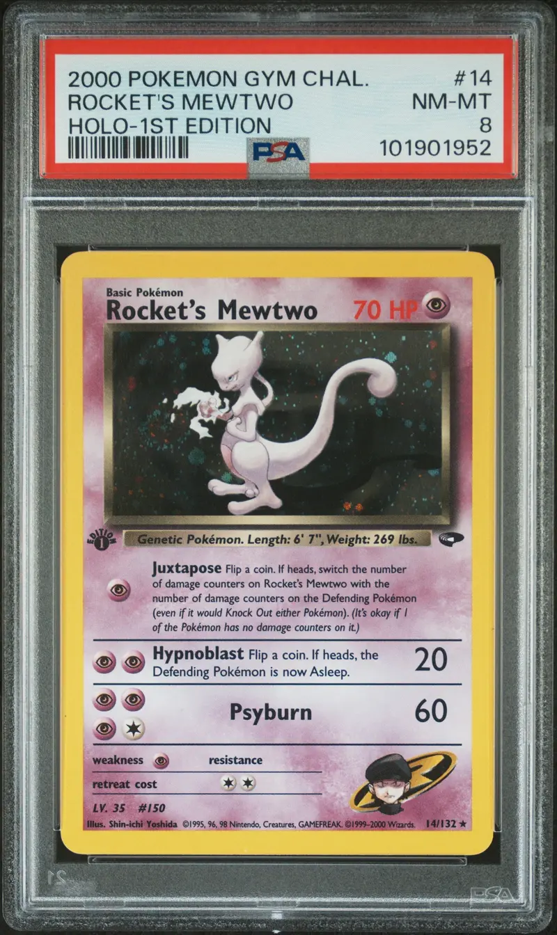 Rocket's Mewtwo Holo-1St Edition 2000 Pokemon Gym Challenge Psa Nm-Mt 8 1