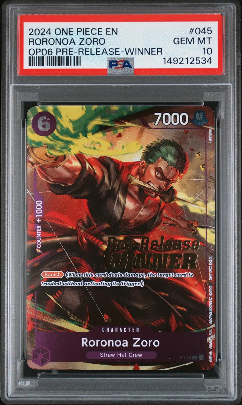 Roronoa Zoro Op06 Pre-Release-Winner 2024 One Piece Promos Psa Gem Mt 10 1