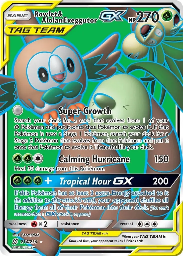 Rowlet & Alolan Exeggutor Gx (Full Art) (214/236) (Sm11) 1