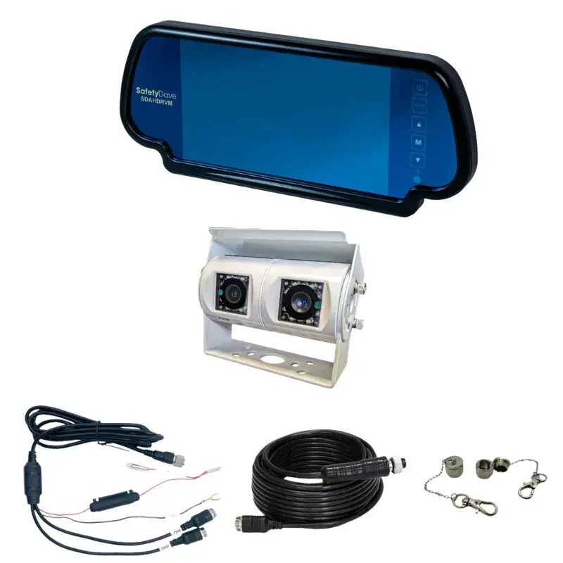 Safety Dave 7” Mirror Monitor Camera Kit - Dual White Cameras - Ahd 1