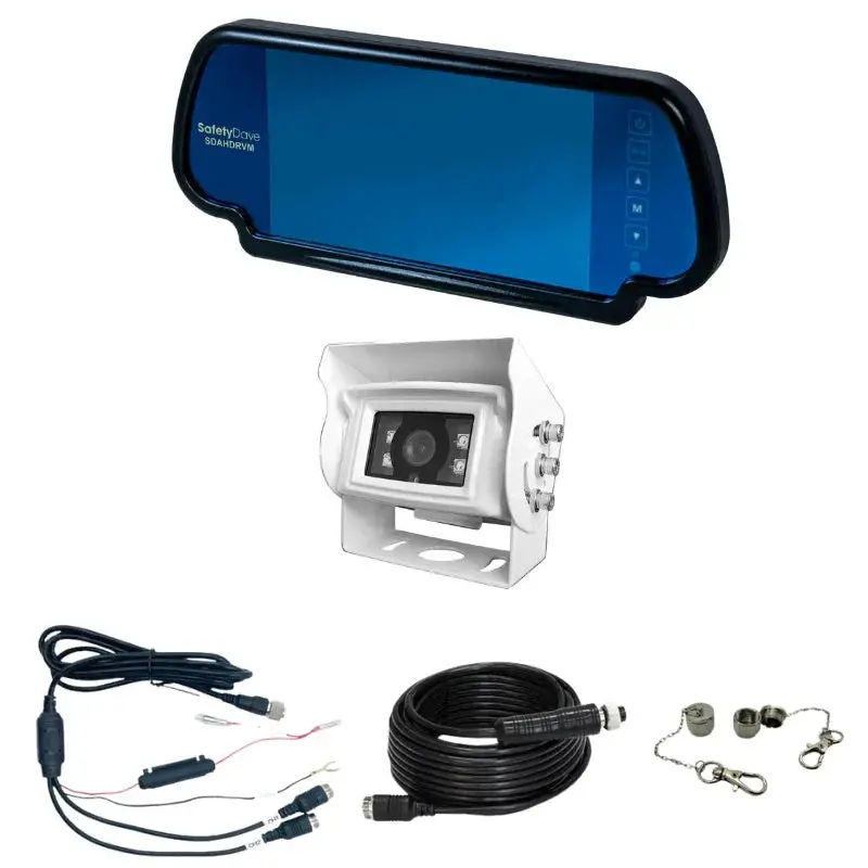Safety Dave 7” Mirror Monitor Camera Kit - Square White Camera - 45° Ahd 1