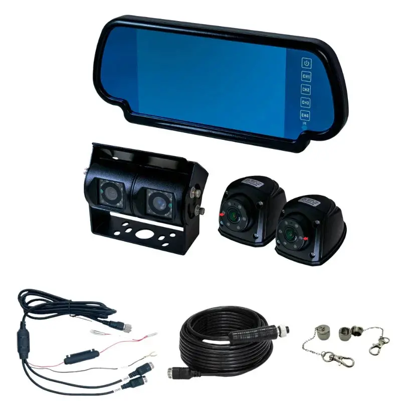 Safety Dave 7” Mirror Monitor Kit - Quad-View Dual Black Cameras - Ahd 1