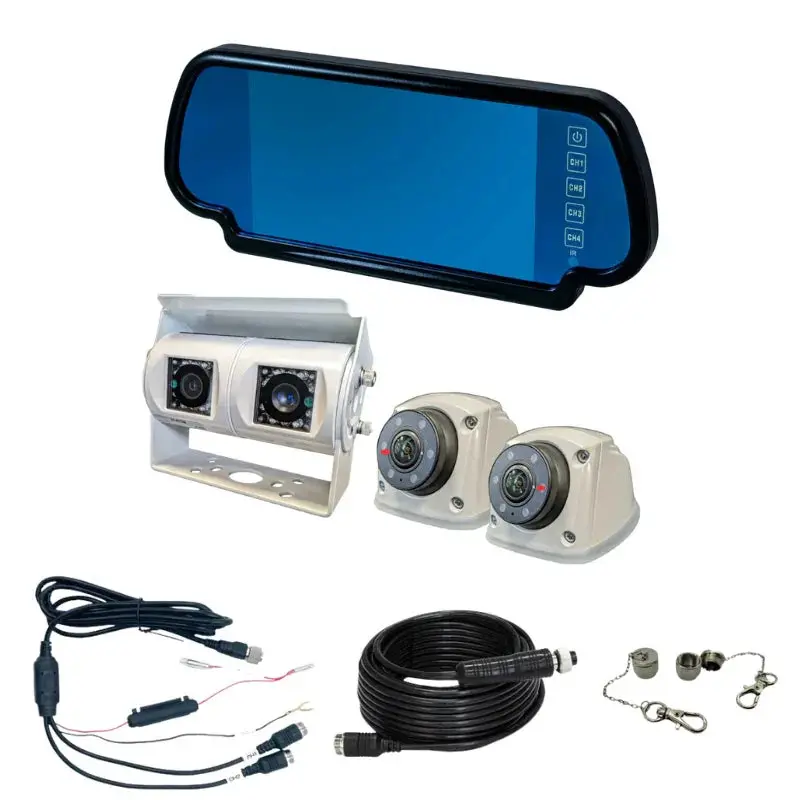 Safety Dave 7” Mirror Monitor Kit - Quad-View Dual White Cameras - Ahd 1