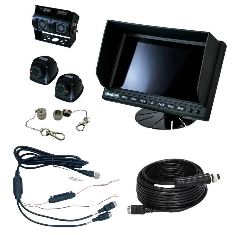 Safety Dave 7” Monitor Camera Kit - Quad View - Dual Black Side Cameras - Ahd 1