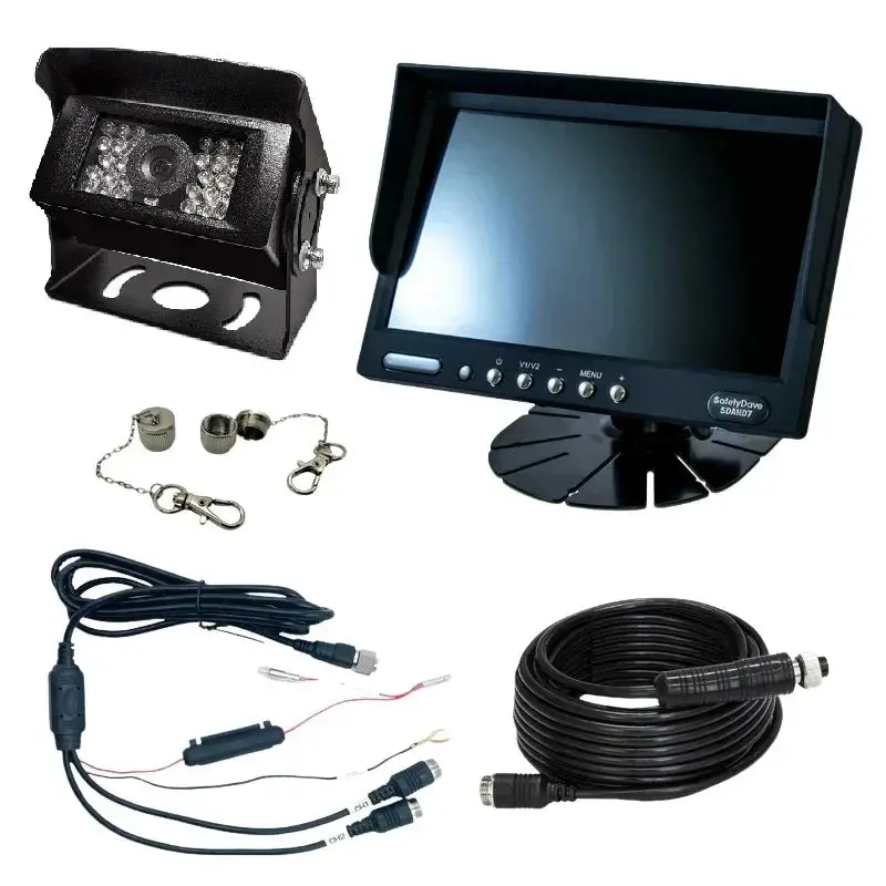 Safety Dave 7” Monitor Rear View Camera Kit - Heavy Duty - Square Black Camera - 92° Ahd 1