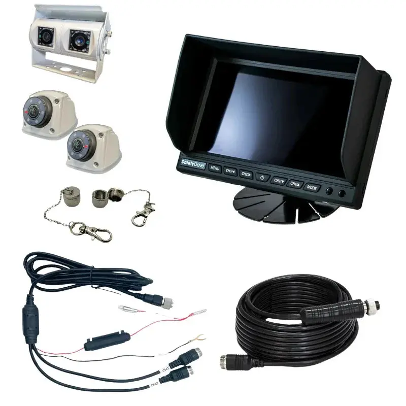 Safety Dave 7” Monitor Rear View Camera Kit - Quad View - Dual White Side Cameras - Ahd 1