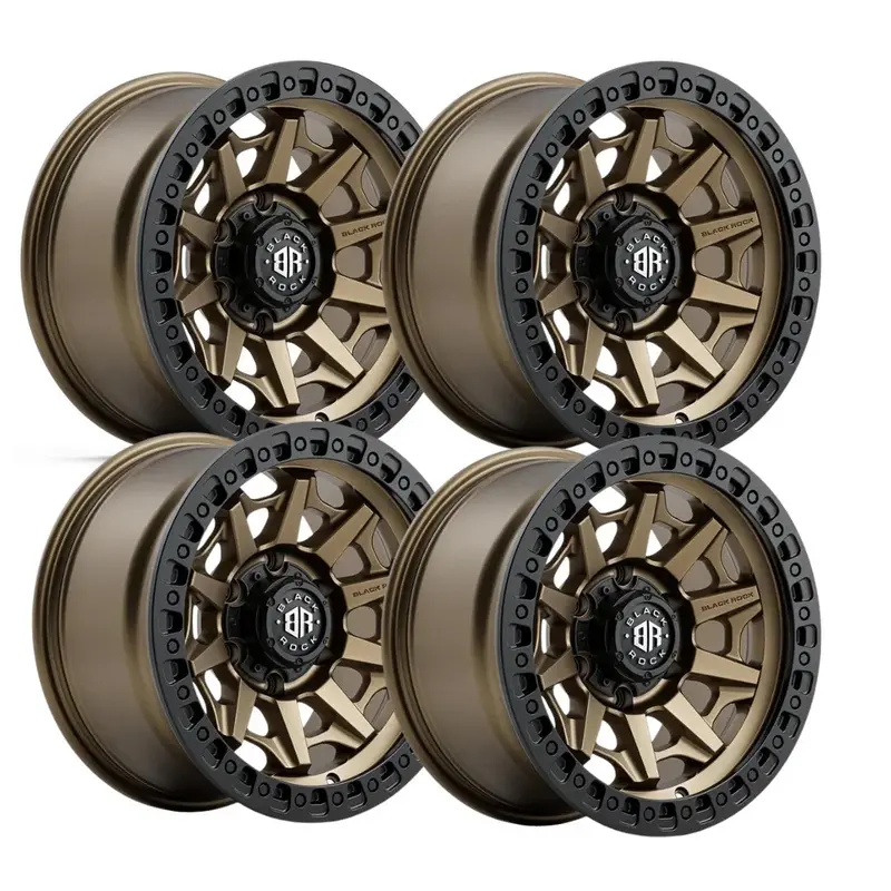 Set Of 4 Cage Wheels In Bronze With Black Lip By Black Rock 1
