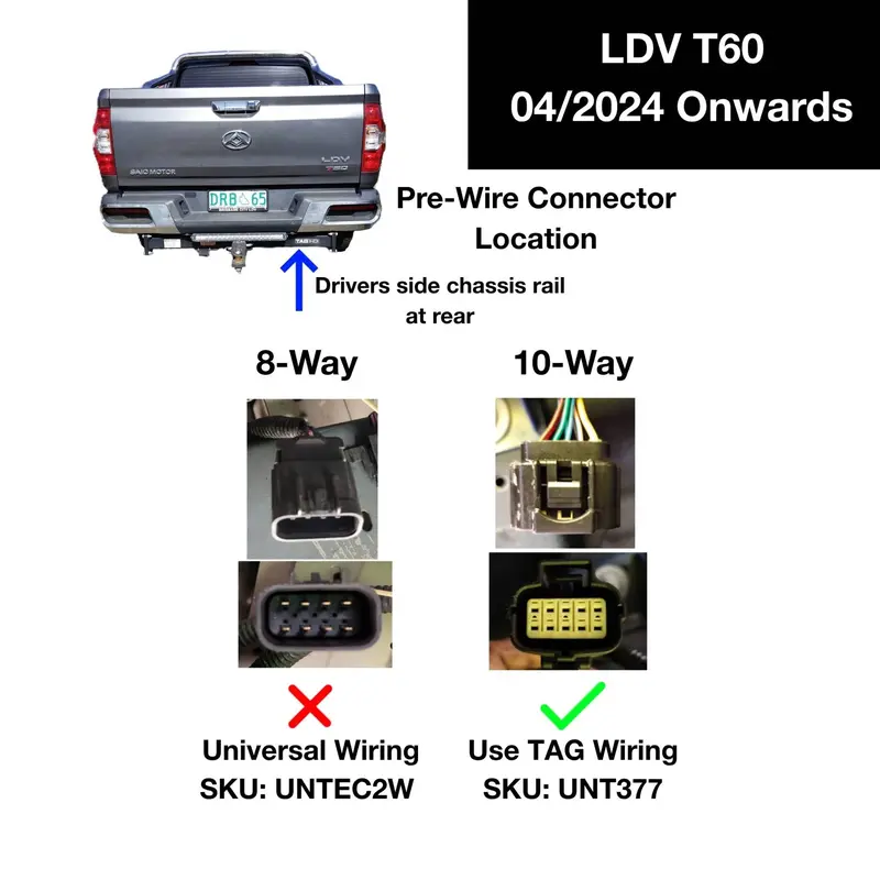 Tag Heavy Duty Towbar & Direct Fit Wiring For Ldv T60 & T60 Max All Models Including Megatub (02/2024 - On) 2
