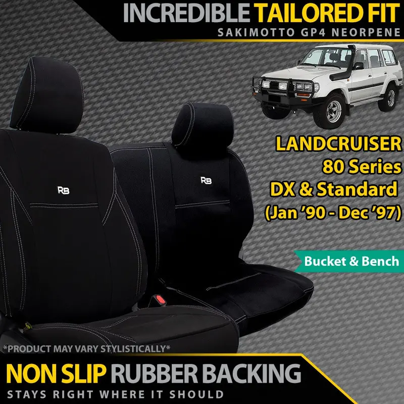 Toyota Landcruiser 80 Series Dx & Standard Gp4 Neoprene Bucket + 3/4 Bench Seat Covers (Made To Order) 1