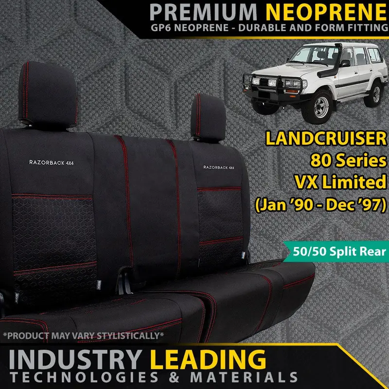 Toyota Landcruiser 80 Series Vx Limited Gp6 Premium Neoprene 2Nd Row 50/50 Split Covers W/Armrest Cover (Made To Order) 1