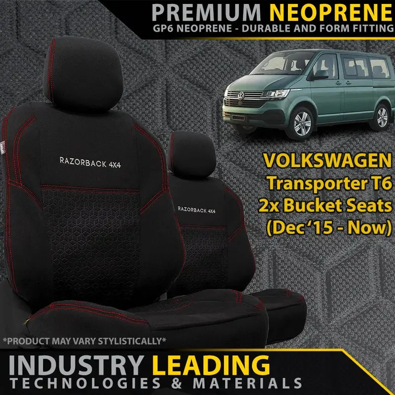 Volkswagen Transporter T6 Premium Neoprene 2X Front Bucket Seat Covers (Made To Order) 1
