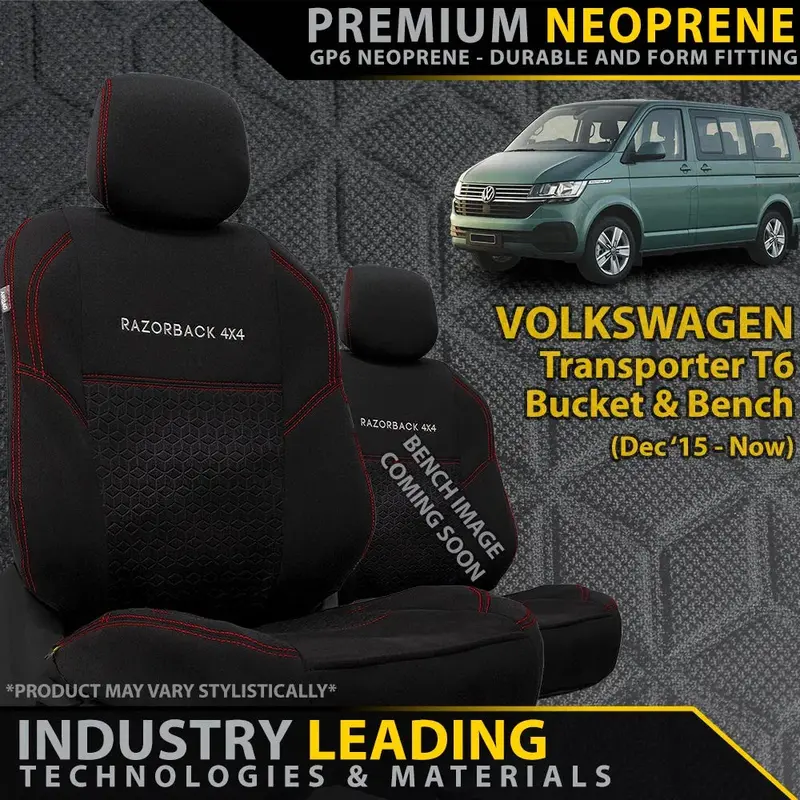 Volkswagen Transporter T6 Premium Neoprene Bucket & 3/4 Bench Seat Covers (Made To Order) 1