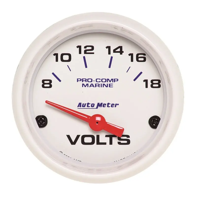 Autometer Marine-Grade 2-1/16" Electric Voltmeter – 18V White Dial – Waterproof Gauge 1