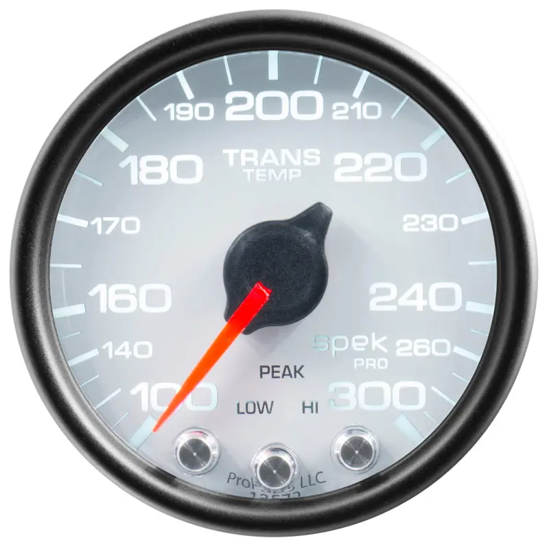 Autometer Spek-Pro Stepper Motor Transmission Temperature Gauge — 2-1/16", 300°F Range, White/Black Dial With Peak Hold & Warning 1